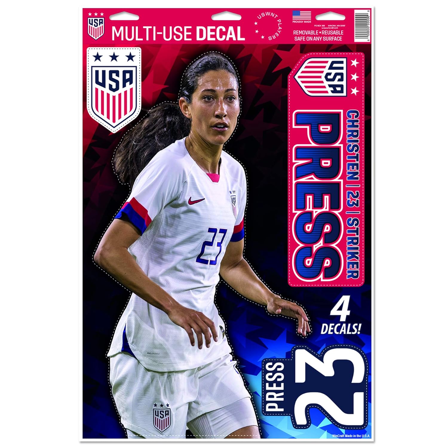 US Soccer Christen Press | Set of 4 Licensed Decals 2019 | The Poster Alternative
