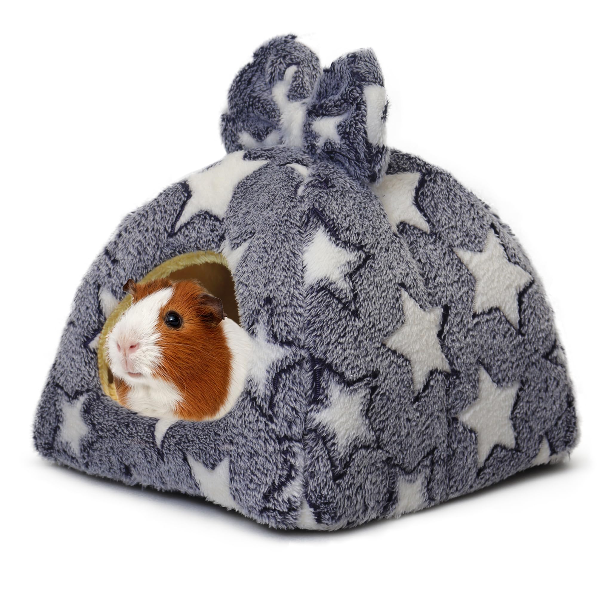 Mygeromon Guinea Pig Bed Rabbit Hideout Small Pet Snuggle Cave Warm Washable Winter Fleece Sleeping Hides House for Bunny/Ferret (Star)
