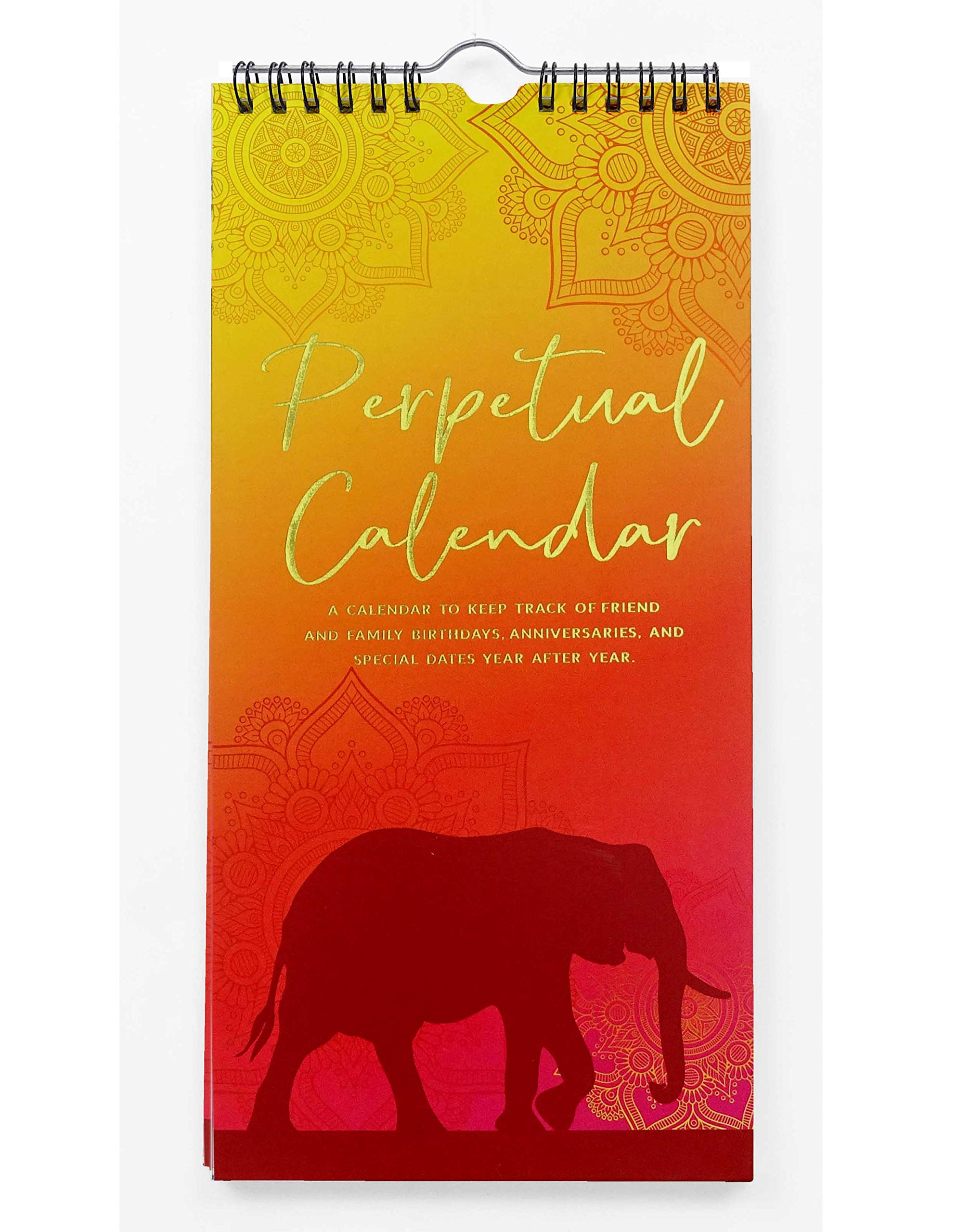 Inkdotpot Elephant Perpetual Calendar Birthday Wall Hanging Anniversary Special Event Reminder Gold Foil Print Calendar Book Journal Stationary Wall Hanging Birthday Gift Card Planner Organizer