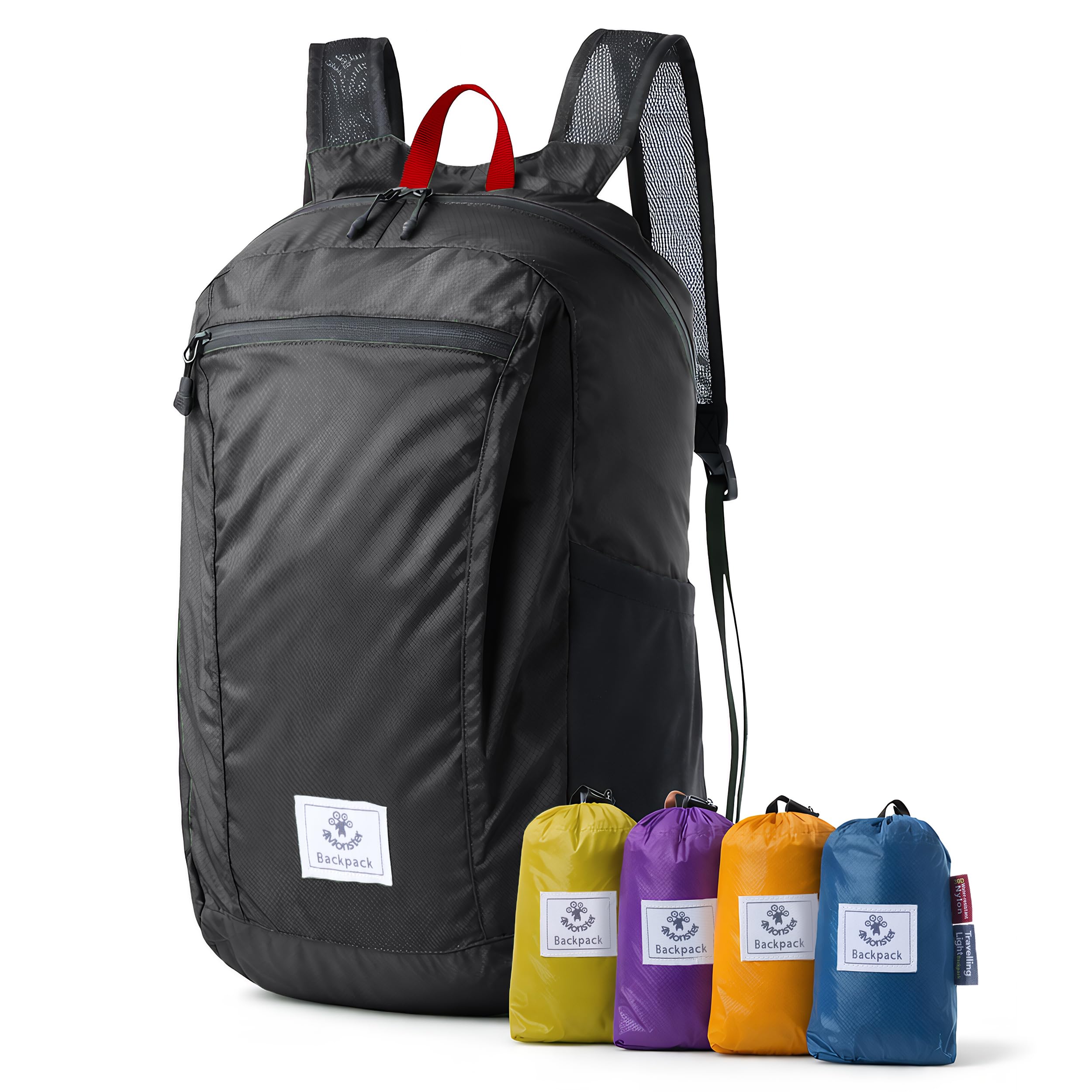 4Monster Packable Backpack Ultra Lightweight, Foldable Backpack Water Resistant, Hiking Daypack for Travel Camping Outdoor, Daily Walk-around, Cycling, Sports, Excursions(Black, 16L)