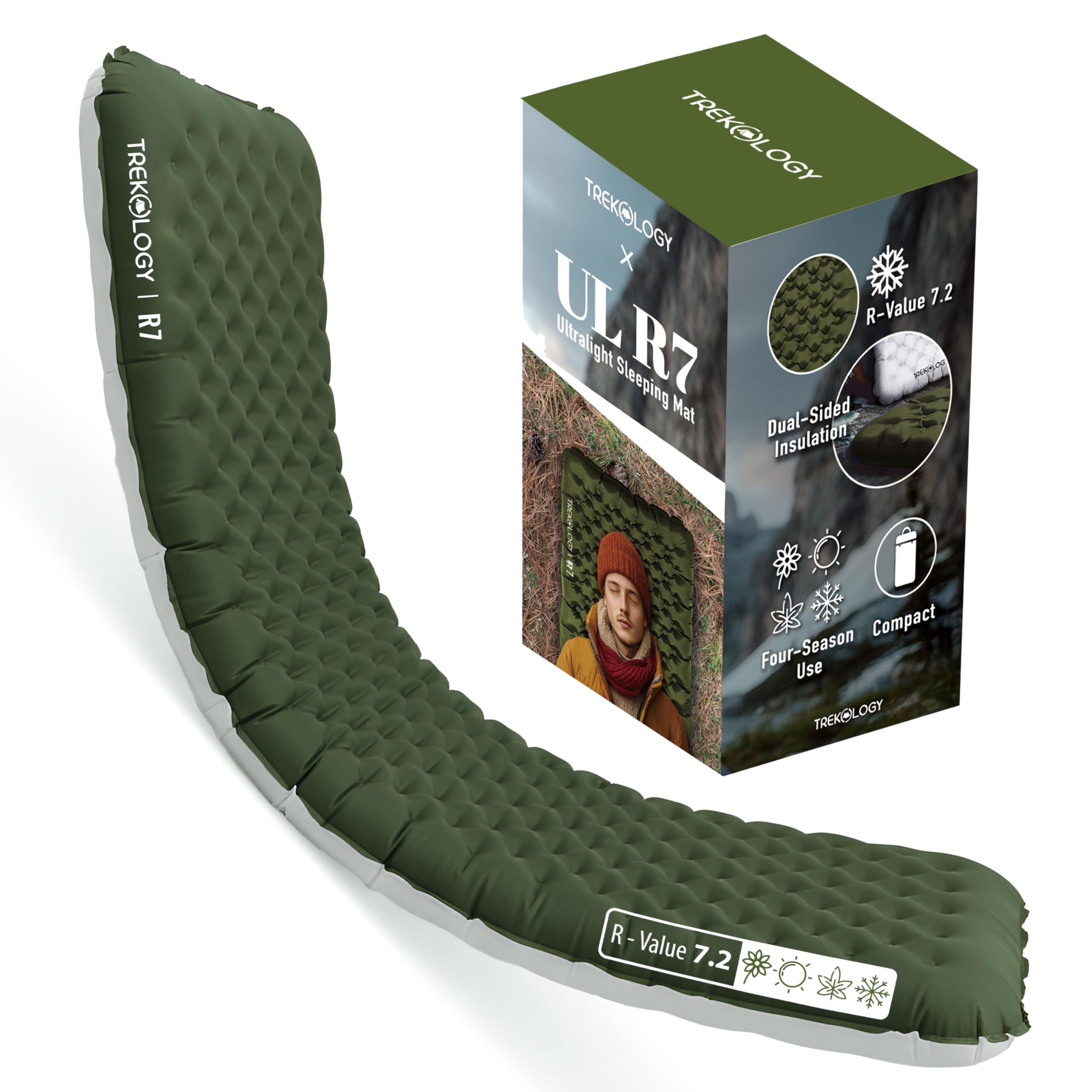 Photo 1 of TREKOLOGY Sleeping Pad for Camping– Ultra-Lightweight, 4" Thick Camping Mat with 7.2 R-Value for All Seasons– Compact, Durable & Waterproof–Ideal for Backpacking, Hiking, and Outdoor Adventures UL R7