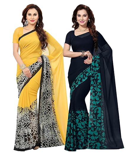 Combo Of 2 Poly Georgette Multicolor Printed Women Saree