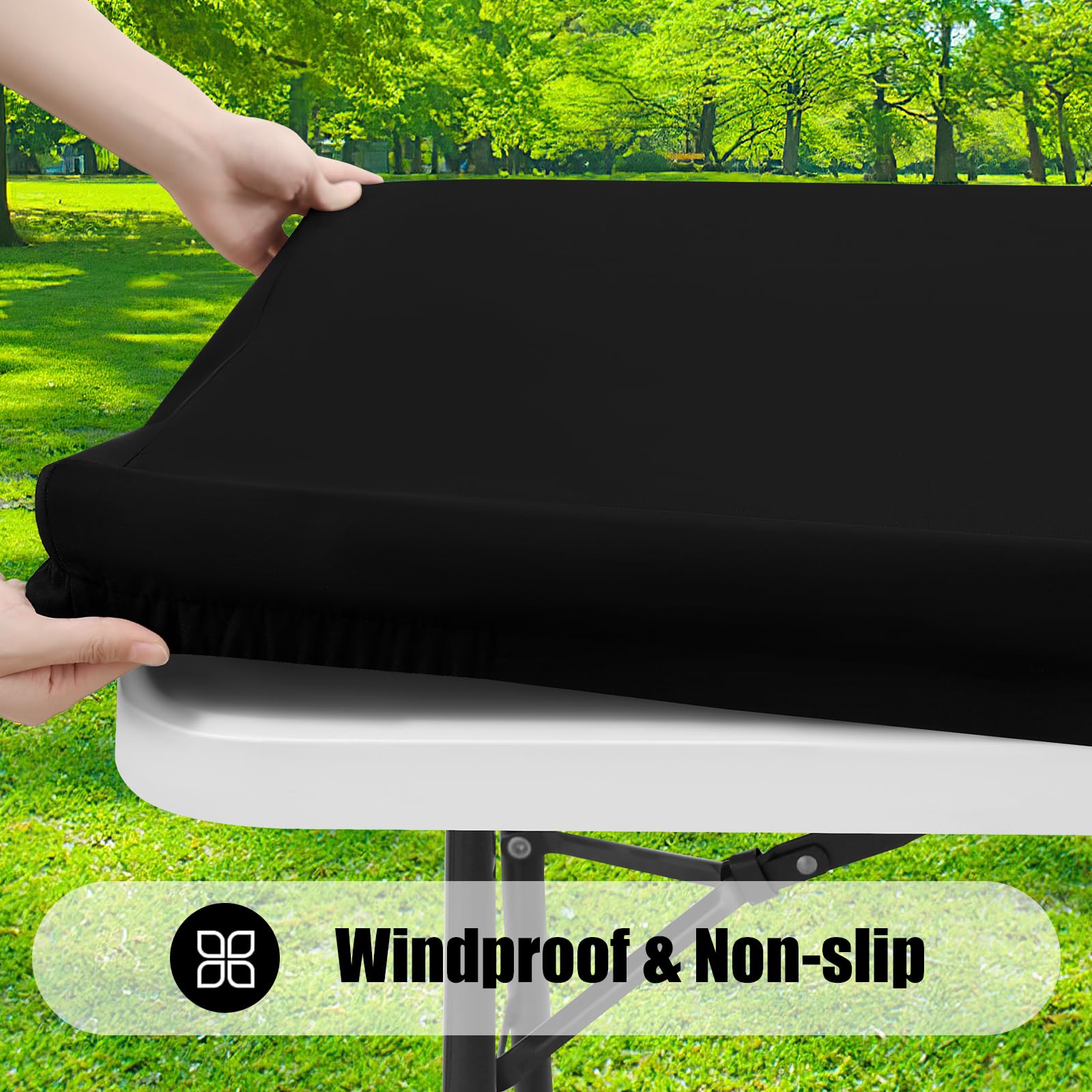 Condition photo showing New/Like New for smiry 2 pack rectangle picnic table cloth, waterproof elastic fitted tablecloths, washable polyester