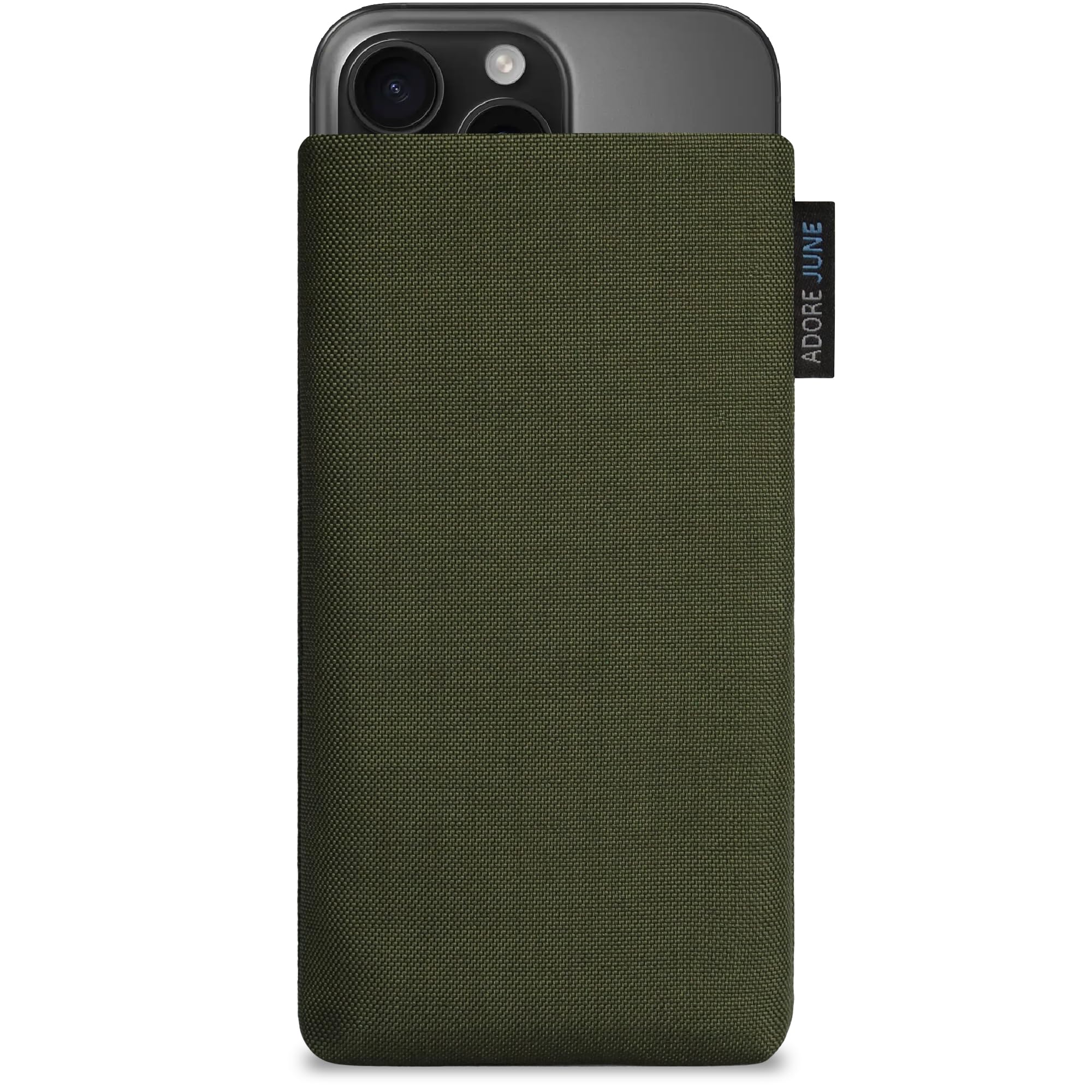 Adore June Classic Olive Green Case, Compatible with iPhone 16 Pro 2024, Mobile Phone Case Made of Durable Cordura Fabric with Screen Cleaning Effect, Made in Europe