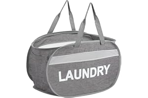 BEMKOO Collapsible Laundry Baskets, Foldable Clothes Hamper with Reinforced Handles, Sturdy Pop Up Hampers for Laundry, Tear Proof & Easy to Carry Laundry Hamper for Home, Apartment, Dorm, Travel Grey