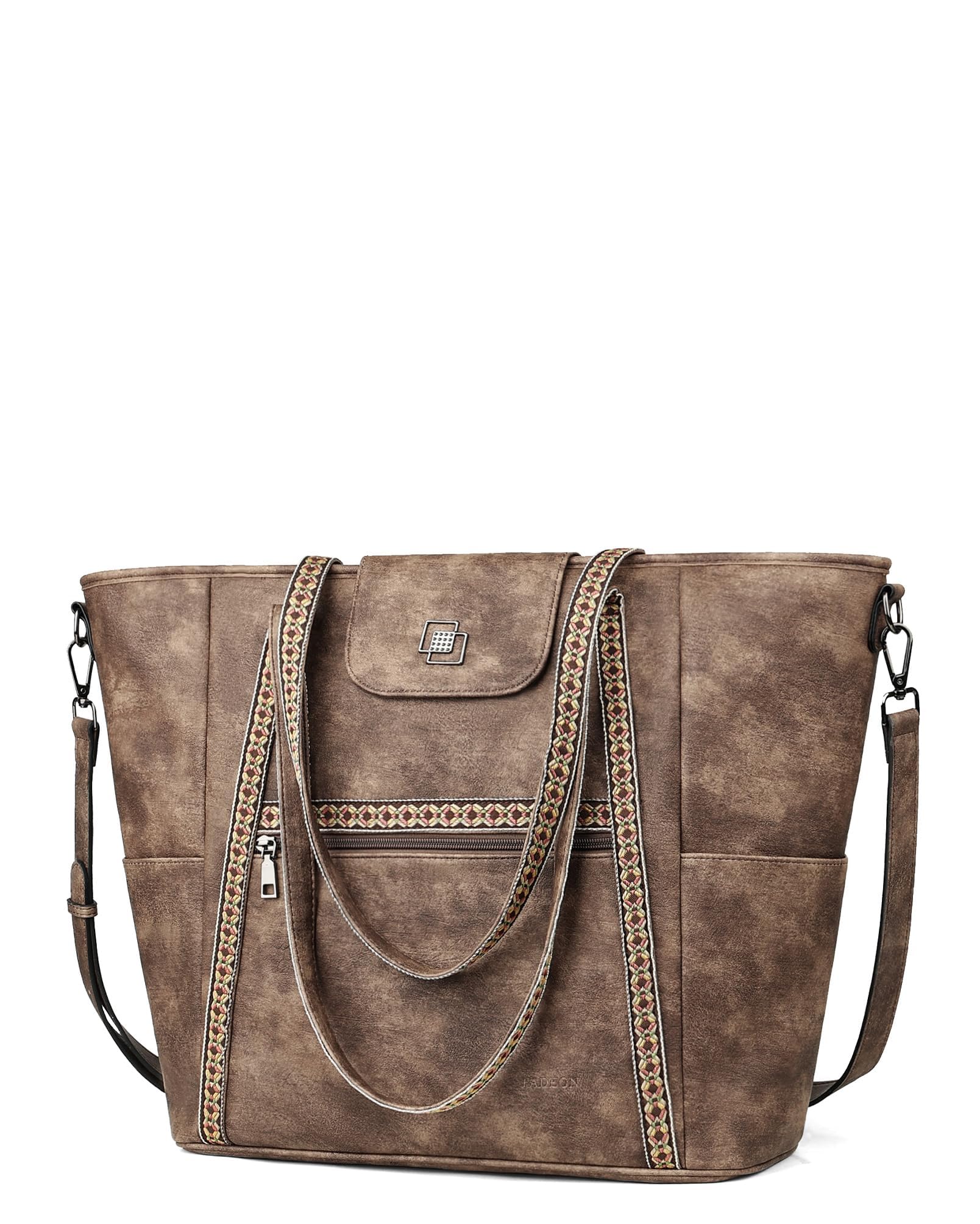 Photo 1 of FADEON Large Laptop Tote Bag for Women Designer Leather Laptop Bag Fashion Travel Backpack Purse Shoulder Handbag Coffee