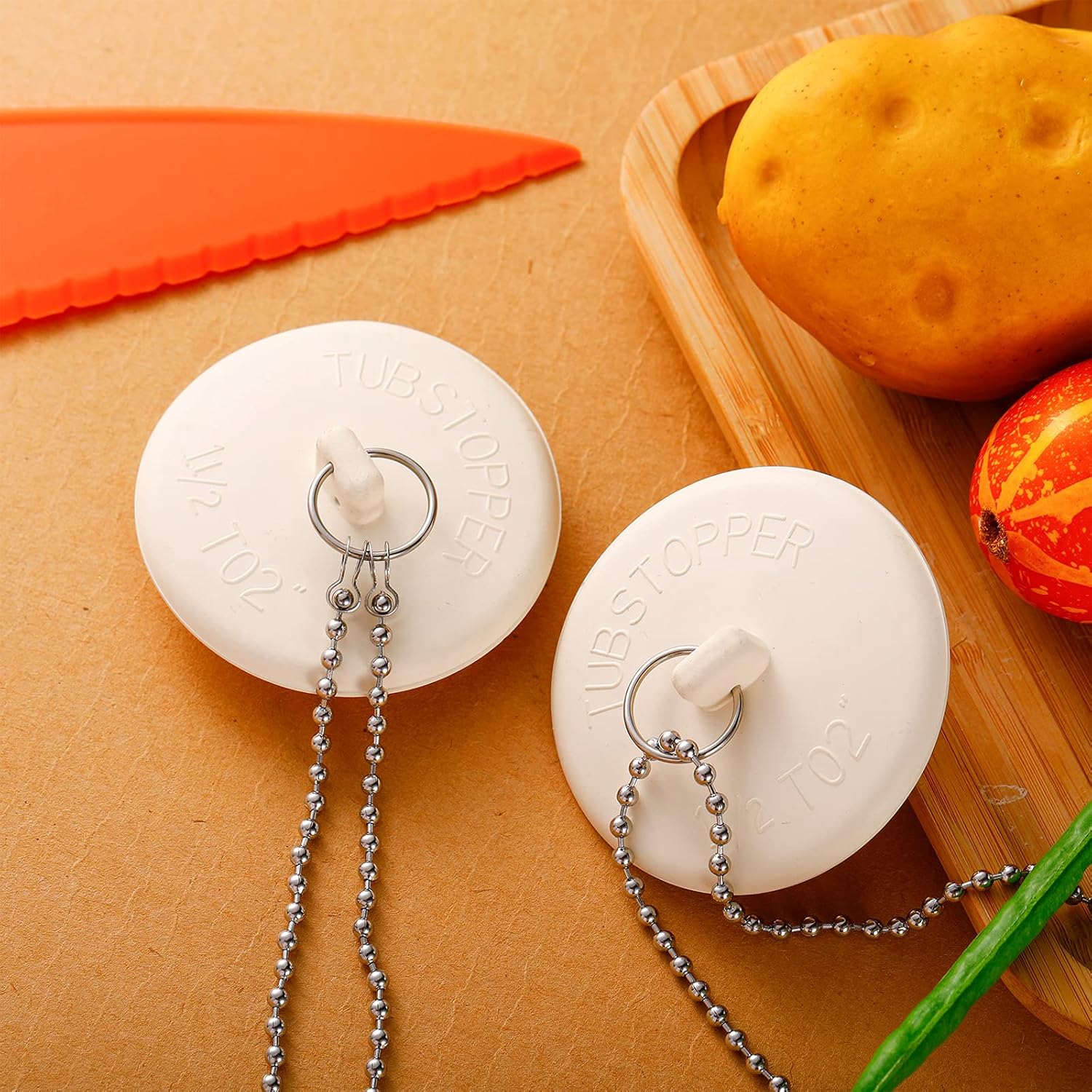 Honoson 2 Pieces Rubber Bath Tub Stopper Bath Plugs, Sink Plug Rubber Drain Stopper Kitchen Sink Plug with 2 Pieces 304 Stainless Steel Round Beaded Chain for 1-1/2 Inch to 2 Inch: Home & Kitchen