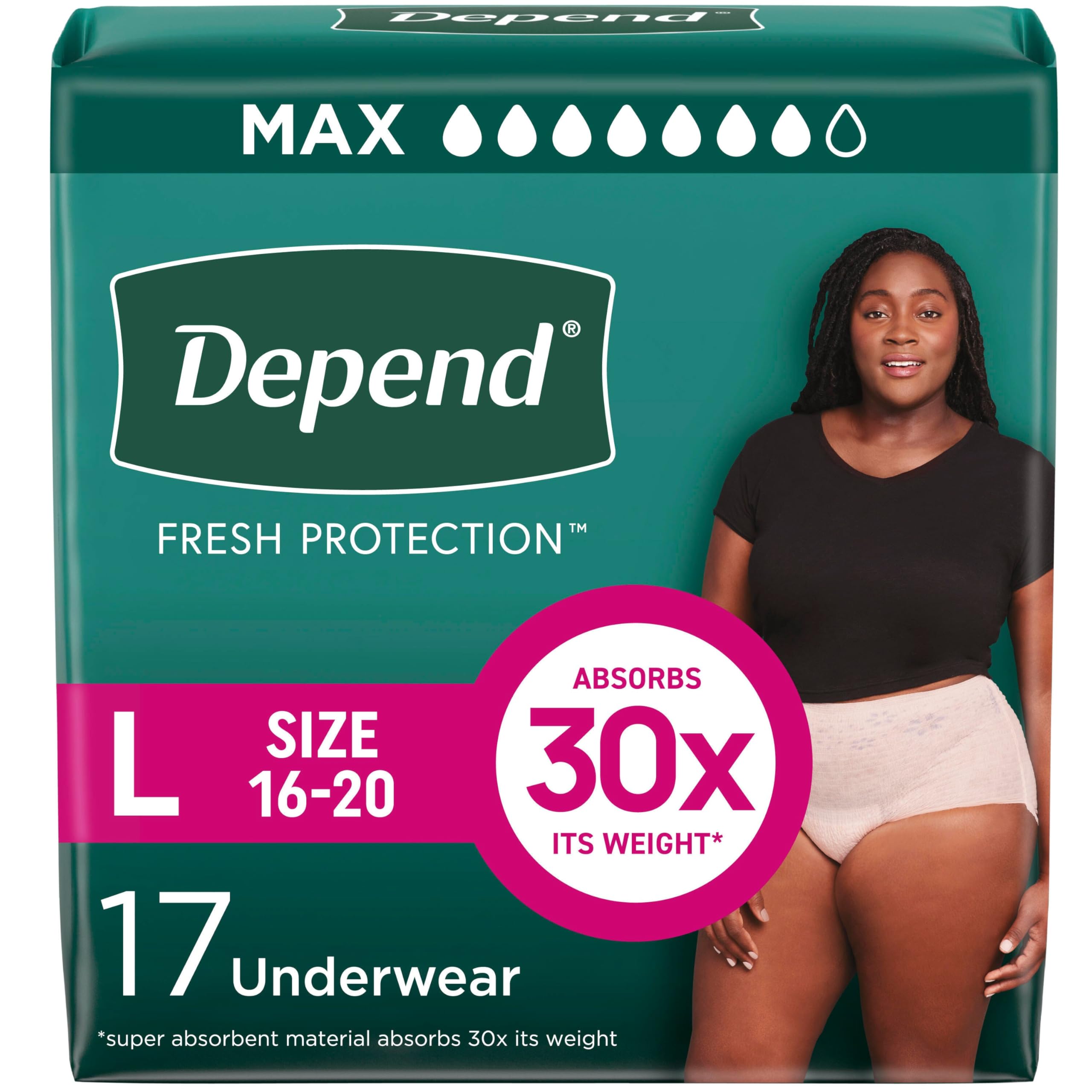 Photo 1 of Depend Fresh Protection Adult Incontinence & Postpartum Bladder Leak Underwear for Women, Disposable, Maximum, Large, Blush, 17 Count, Packaging May Vary