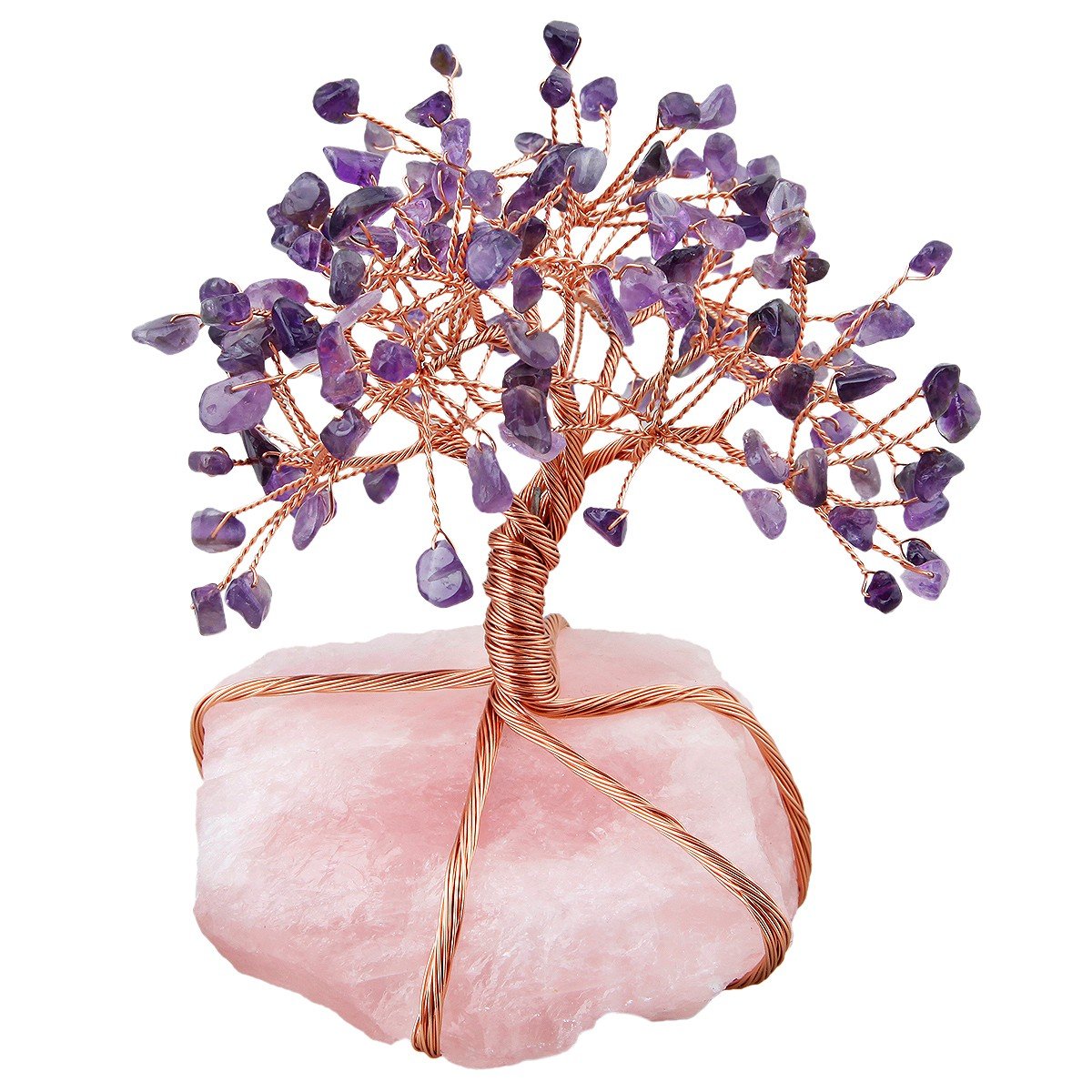 mookaitedecor Natural Amethyst Crystal Money Tree,Gemstone Feng Shui Ornaments Tree of Life Figurines,Rough Stone Rose Quartz Base