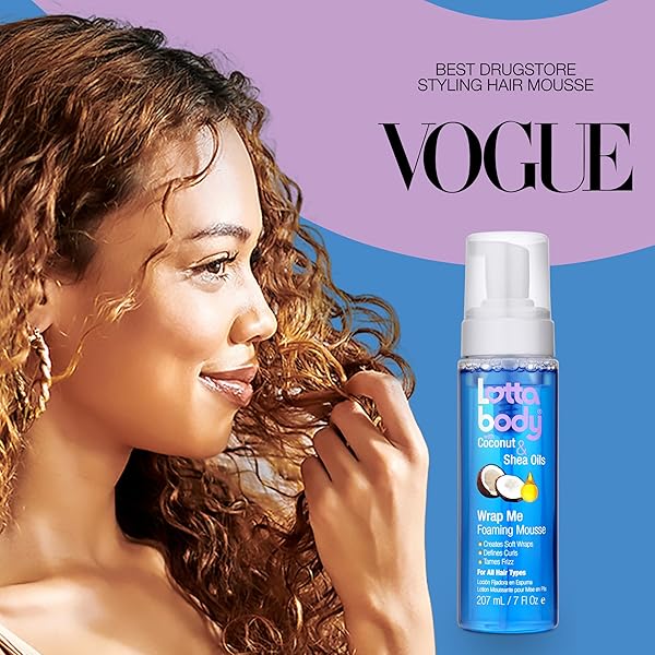 LOTTABODY WRAP ME FOAMING MOUSSE WITH COCONUT & SHEA OILS, LIGHTWEIGHT MOISTURE-RICH CURL-DEFINING & FRIZZ-CONTROL STYLING MOUSSE FOR NATURAL CURLY, COILY & RELAXED HAIR, 7 OZ