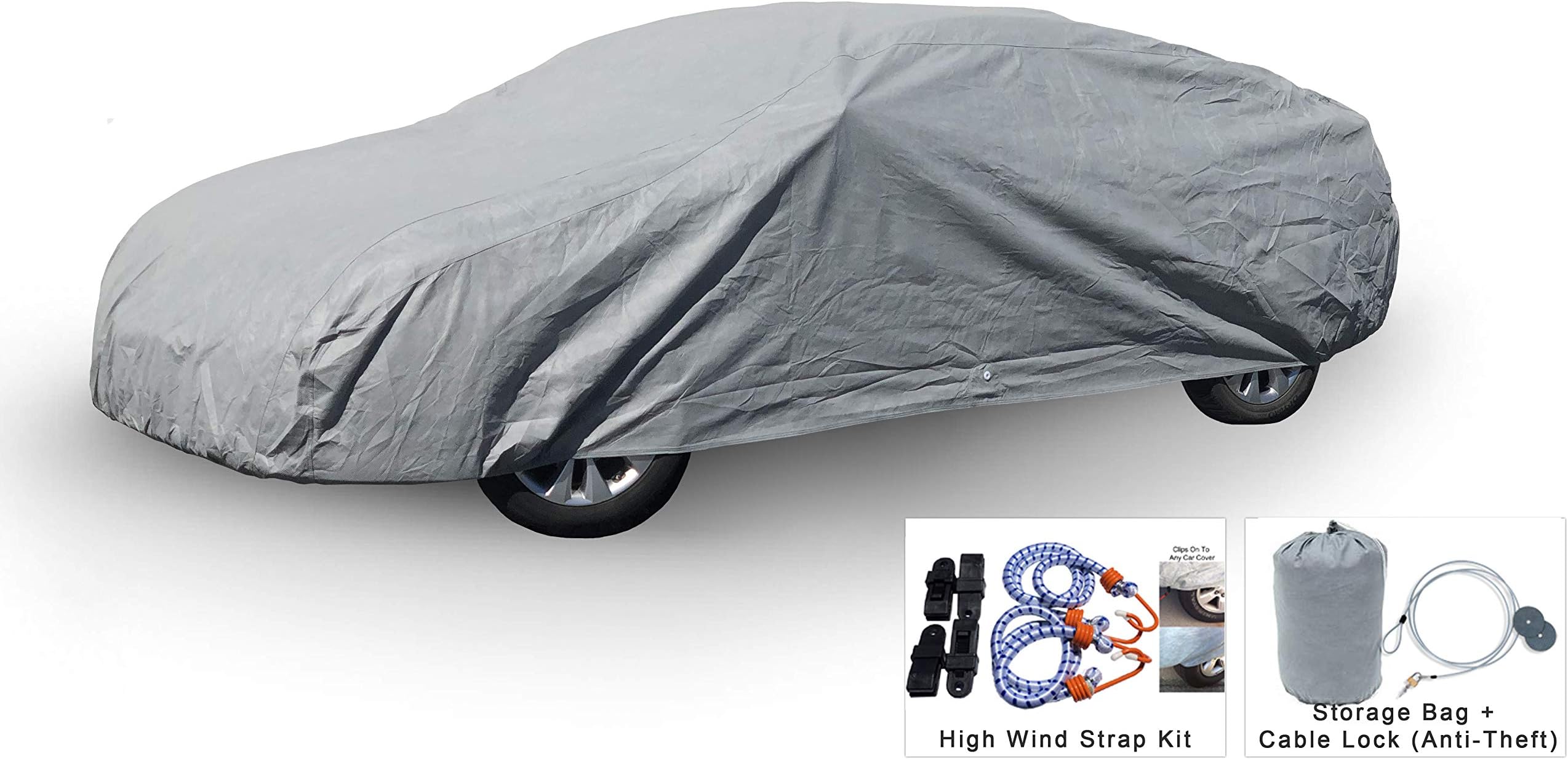 CarCovers Weatherproof Car Cover Compatible with Ford 2013-2019 Fusion - Outdoor & Indoor Cover - Rain, Snow, Hail, Sun - Theft Cable Lock, Bag & Wind Straps