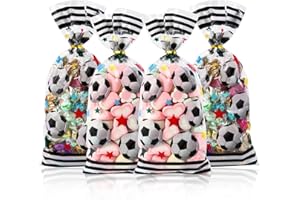 LEOSINDA Cellophane Treat Bags,Clear Cellophane Bags,5 X 11 Inches Treat Bags,100 Twist Ties,for Gift Wrapping,Packaging Candies,Dessert,Bakery, Cookies, Chocolate, Soccer Party