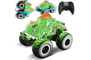 iDrone Monster Remote Control Truck: 360° Rotating RC Stunt Dinosaur Car with Light & Waterproof - 2.4GHz All Terrain RC Toy for Kids Boys Christmas Birthday Gift Age 3-5 6 4-7 8-12