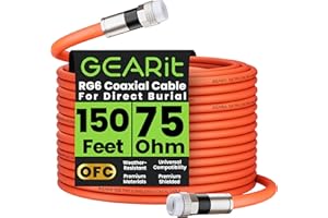 GEARit Coaxial Cable for Direct Burial (150ft) RG6 70 Ohm RF Rubber Boot Waterproof Underground in-Wall with Rubber Boot, Hig
