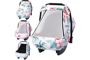 SMTTW Car Seat Cover for Babies, Stretchy Breathable Carseat Canopy, Multiuse Infant Stoller Cover for Baby Boys Girls, Privacy Breastfeeding Coverage Protect Baby from Wind, Sun (Red Cowned Crane)