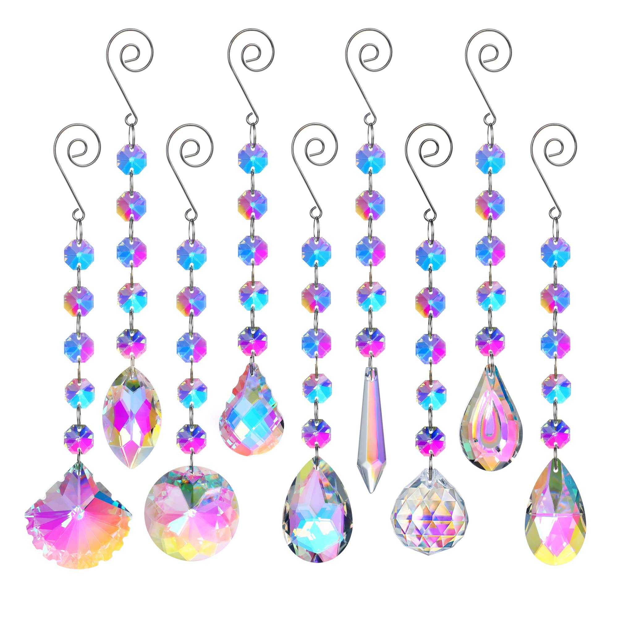9 Pack Sun Catchers,Rainbow Maker Crystal Suncatchers For Window Hanging Ornaments Colorful Glass Wind Chimes Kit Prism Pendant for Home,Chandeliers,Garden,Christmas Tree Decoration — image 1