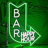 LISIGNVE Bar Happy Hour Neon Sign Adjustable Brightness Happy Hour Neon Light for Wall Decor LED Bar Light Up Sign for Beer Pub Club Party Man Cave (16.5”*12.6”)
