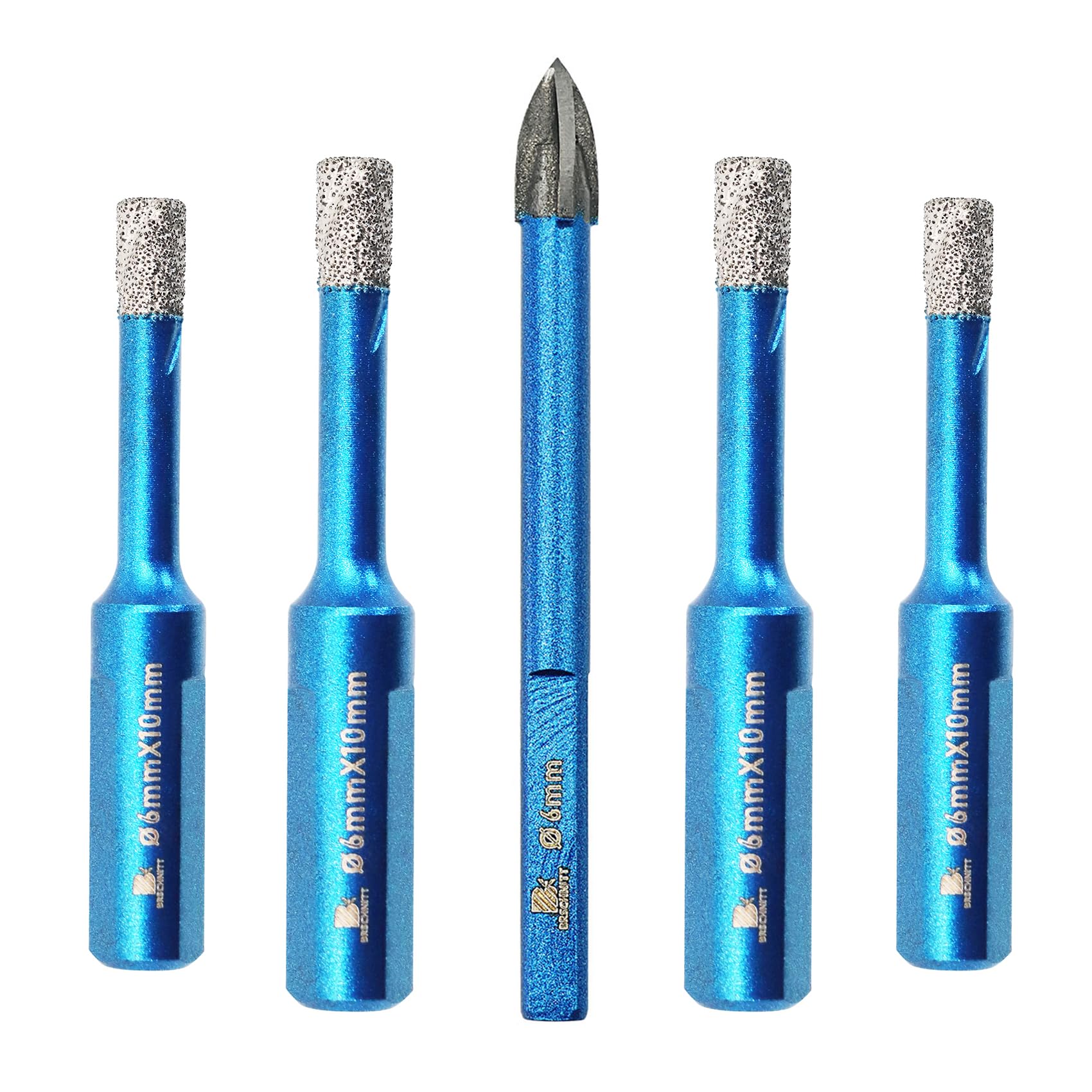 Dry Diamond Drill Bit Set,BRSCHNITT 5pcs 1/4 inch 6mm Masonry Drill Bits Set with Triangle Shank for Porcelain Tile Ceramic Stone Granite Marble,Dry Drilling Diamond Core Drill Bit Kit — image 1