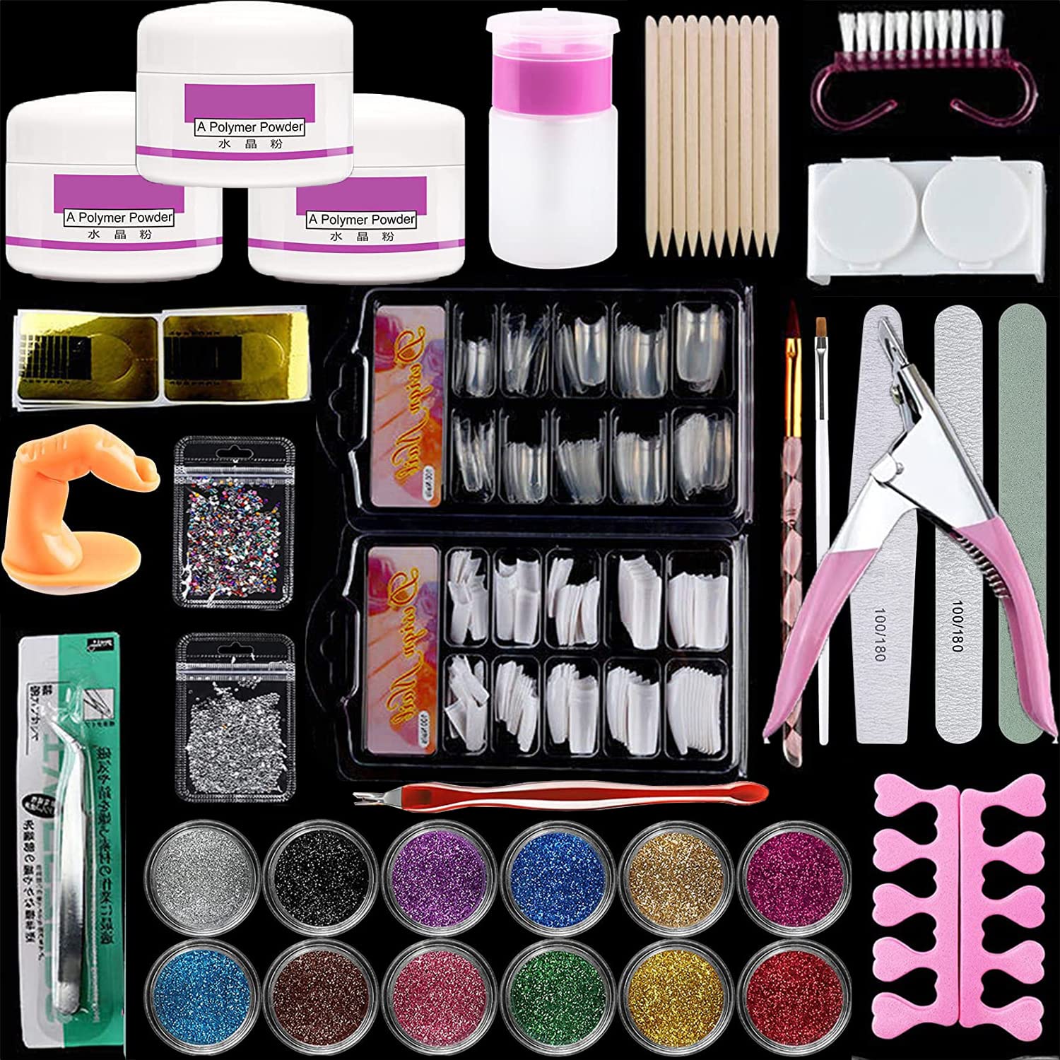 TEEROVA Acrylic Nail Kit for Beginners, Professional Nail Acrylic Powder Glitter Nail Art False Nail Tips Decoration Tools Manicure Set