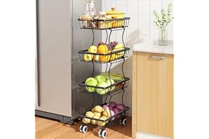 SAYZH Fruit Basket Kitchen Pantry Organizers and Storage - 4 Tier Stackable Metal Wire Basket Stand for Fruit Vegetable Snacks Jars Bins Containers Organization, Black