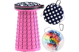 ALEVMOOM Upgraded Telescoping Collapsible Stool with Cushion, Folding Stool with Printing Portable Retractable Foldable Seat Max Load 600lbs for Adults Camping Fishing Outdoor