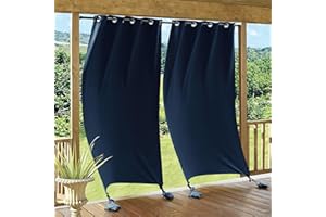 RYB HOME Outdoor Curtains Windproof - Waterproof Blackout Curtain with Weight Bag, Privacy Insulated Drapes for Patio Screen Porch Pergola Terrace Gazebo, W 52" x L 90", 2 Pcs, Navy Blue