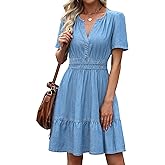 POTILI Denim Dress for Women Long Sleeve Tiered A Line Casual Flowy Babydoll Dress Jean Dresses with Pockets 2026