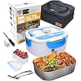 FORABEST Electric Lunch Box for Adults, 1.5L 80W Leakproof Heated Lunch Box | 12/24/110/220V Portable Food Warmer for Car, Truck, Office with 47" Power Cords and Thermal Bag, Lonchera Para Trabajo