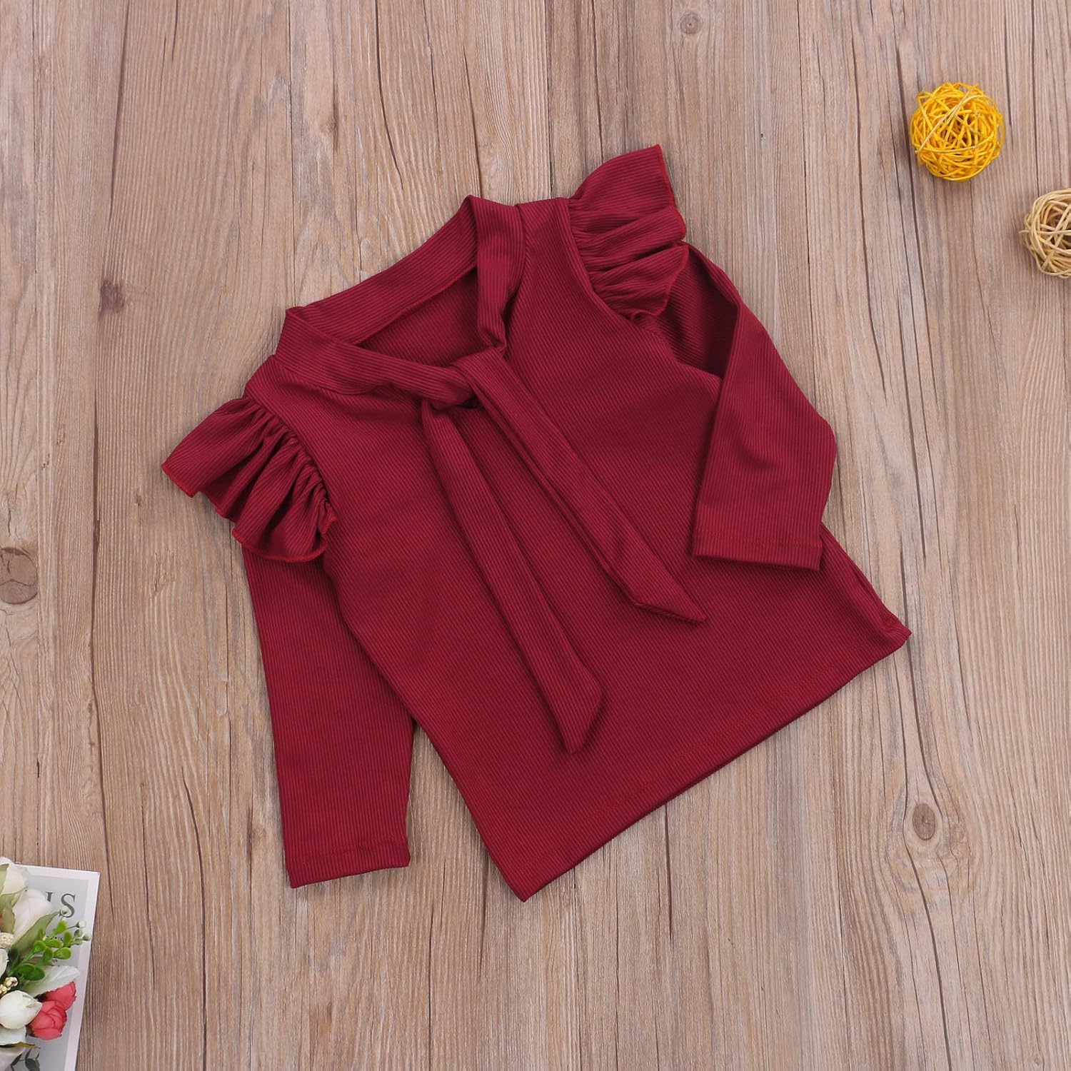 Toddler Kids Baby Girl Long Sleeve Knit Blouse Ruffled Shoulder T-Shirt Top with Adjustable Straps: Clothing