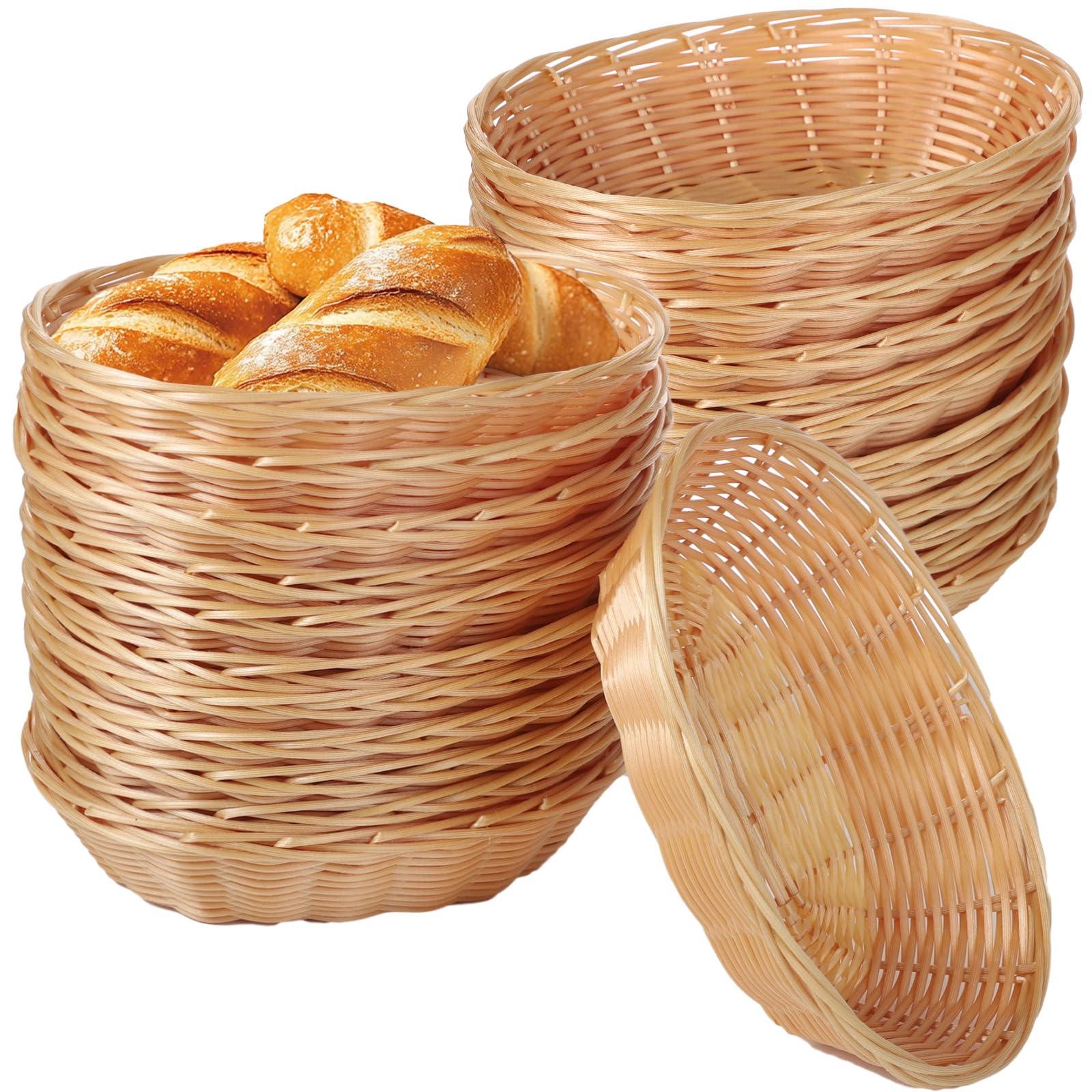 Photo 1 of 24PCS Plastic Oval Baskets,Wicker Woven Fruit Basket Rattan Food Storage Baskets Bulk, Bread Baskets for Serving,Lightweight Snack Storage Bins,Stackable Empty Baskets for Kitchens,Christmas Gifts