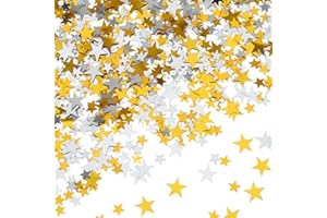 Hestya 60g Star Confetti Glitter Table Confetti Metallic Foil Stars for Christmas Party Wedding Festival Decorations(Gold Silver 60g,10mm and 6mm)