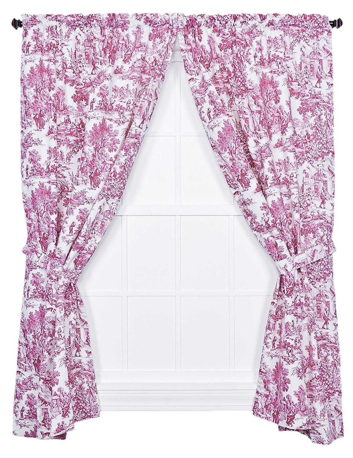 Ellis Curtain Victoria Park Toile 68-Inch-by-84 Inch Tailored Panel Pair with Tiebacks, Red — image 1