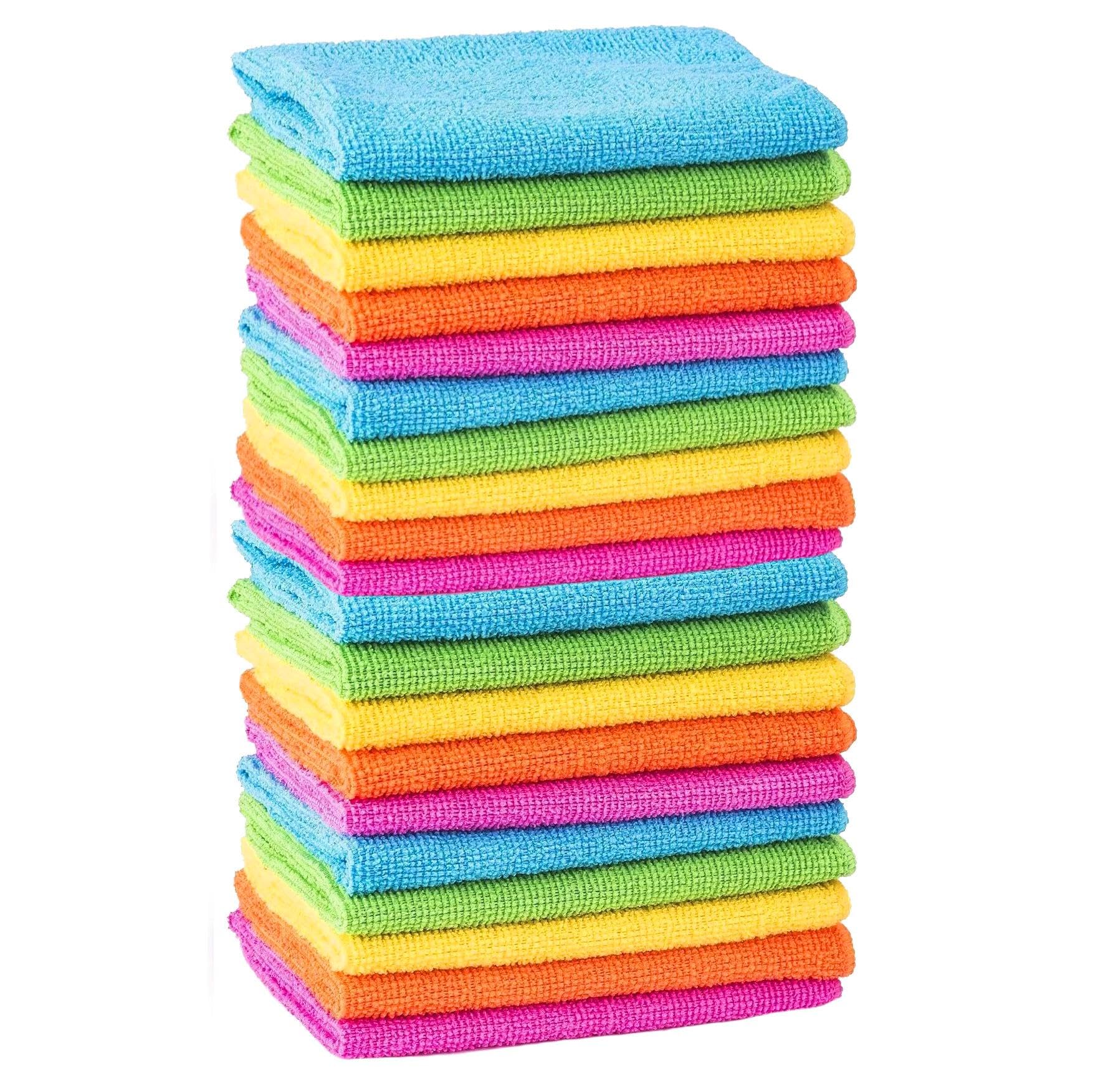 MTS Microfibre Cleaning Cloths 20 Pack, 30x30cm - Soft, Absorbent, Non Abrasive, Washable, Reusable Lint Free Duster Towels - Colour Coded Cloth Essentials for Kitchen, Car, Windows, Bathroom, Dishes