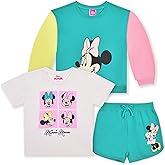 Disney Minnie Mouse Girls Sweatshirt, Short Sleeve T-Shirt, and Shorts 3 Piece Set for Toddlers and Big Kids