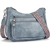 KITEVIUN Crossbody Bags for Women Leather Purse Trendy Multi Pocket Shoulder Handbags with Adjustable Guitar Strap
