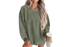 Caracilia Womens Oversized Sweatshirt Crewneck Long Sleeve Ribbed Corduroy Casual Pullover Top 2024 Fall Teens Preppy Clothes