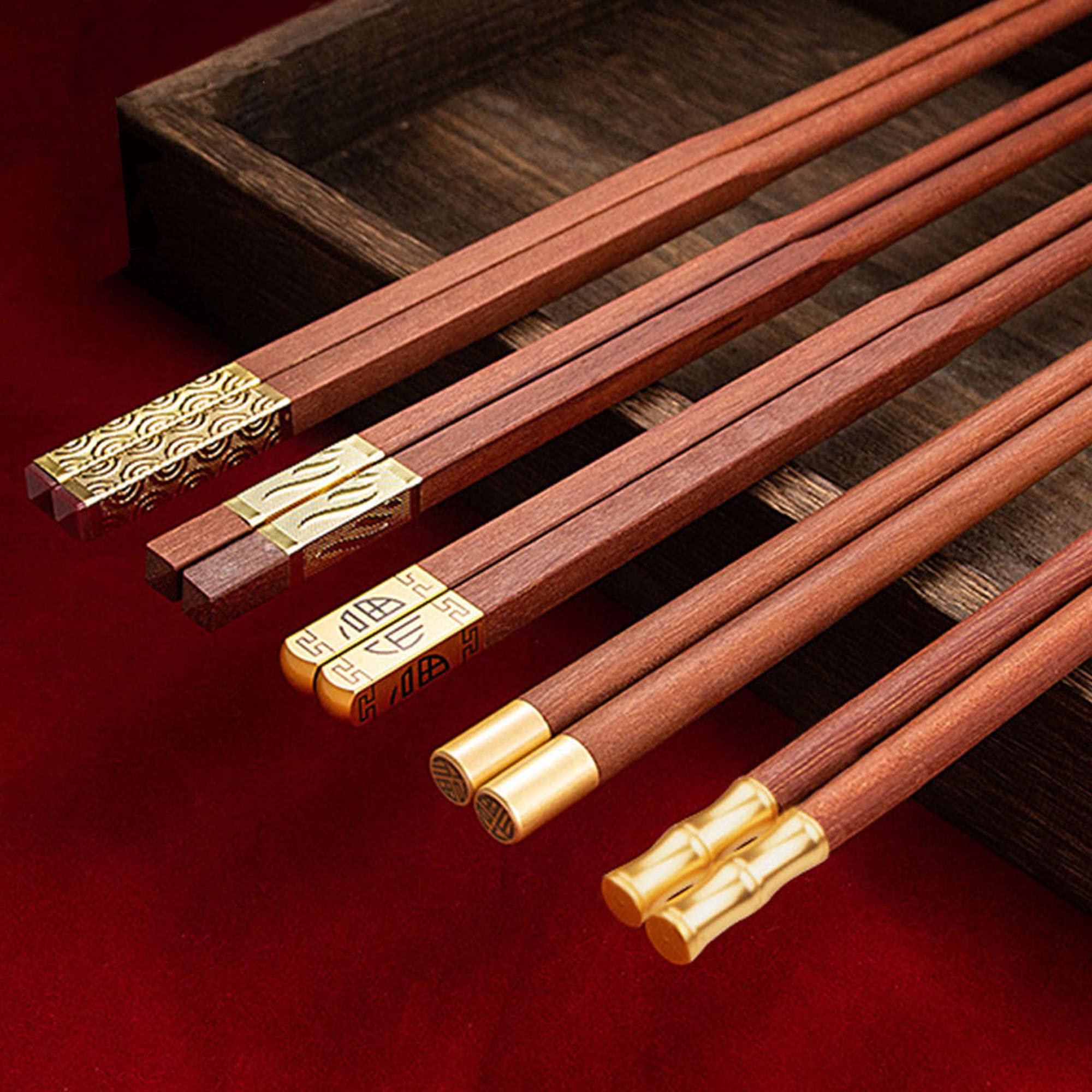 MZSX Chopsticks, Gift Set, High-end Luxurious Professional Design, Super Strong Healthy, Reusable, Japanese Chinese Chop Sticks with Wave Pattern