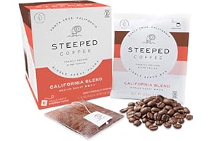 Steeped Coffee Single-Serve Packs - Just + Water - Direct Trade, Hand Roasted & Freshly Ground, Specialty Grade - Nitro Sealed (California Blend (Medium Roast), 8 Count (Pack of 1))