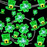 2 Pack St Patricks Day Decorations, Total 20FT 80LED Shamrocks Leprechaun Hat String Lights Timer Waterproof Lucky Clover Green Fairy Lights Battery Operated for St. Patrick's Day Decor Bedroom Party