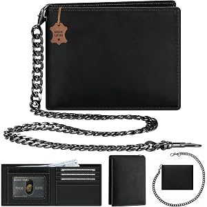 Genuine Leather Wallet with Chain for Men: RFID Wallet with AntiTheft Chain | Biflod Biker Wallet with 2 ID Card Window Holds