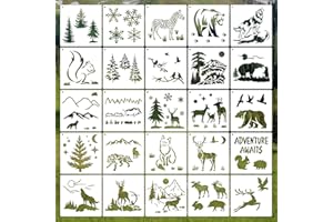 EAGEUS 6 Inch Animal Stencils for Painting, Reusable Deer Bear Stencil, 25 Pieces Forest Style DIY Craft Template for Painting on Wood Wall Home Decor(Forest Style)