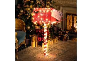 NEWHALE Christmas Yard Light Decorations, 34 Inch Lighted Santa’s Mailbox Yard Decor, Christmas Red Letter Box Yard Decorations, Light Up Tinsel Mailbox Christmas Decorations for Indoor Outdoor Yard