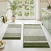 HOMEIDEAS Sage Green Bathroom Rugs Set of 2, Ultra Soft Chenille Bath Mats, Non-Slip Absorbent Rugs for Bathroom Floor, Machine Washable, 20" x 32" & 17" x 24"