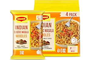 Maggi Classic Indian Masala Noodles, 3 min Indian Noodles, Mildly Spicy, Vegetarian, Halal, Kosher, 4 Pack