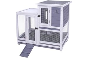GEGURI Rabbit Hutch, Two-Story Indoor Bunny Cage, Outdoor Guinea Pig Cages for Small Animals with Wheels, Removable Tray