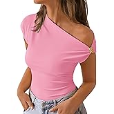 ZESICA Women's 2026 Summer Off Shoulder Tops Going Out Sexy Y2k Shirts Spring Cap Sleeve Ruched Asymmetrical Blouses