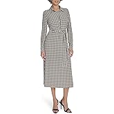 Tommy Hilfiger Womens Long Sleeve Collared Tie Waist Midi Shirt Dress