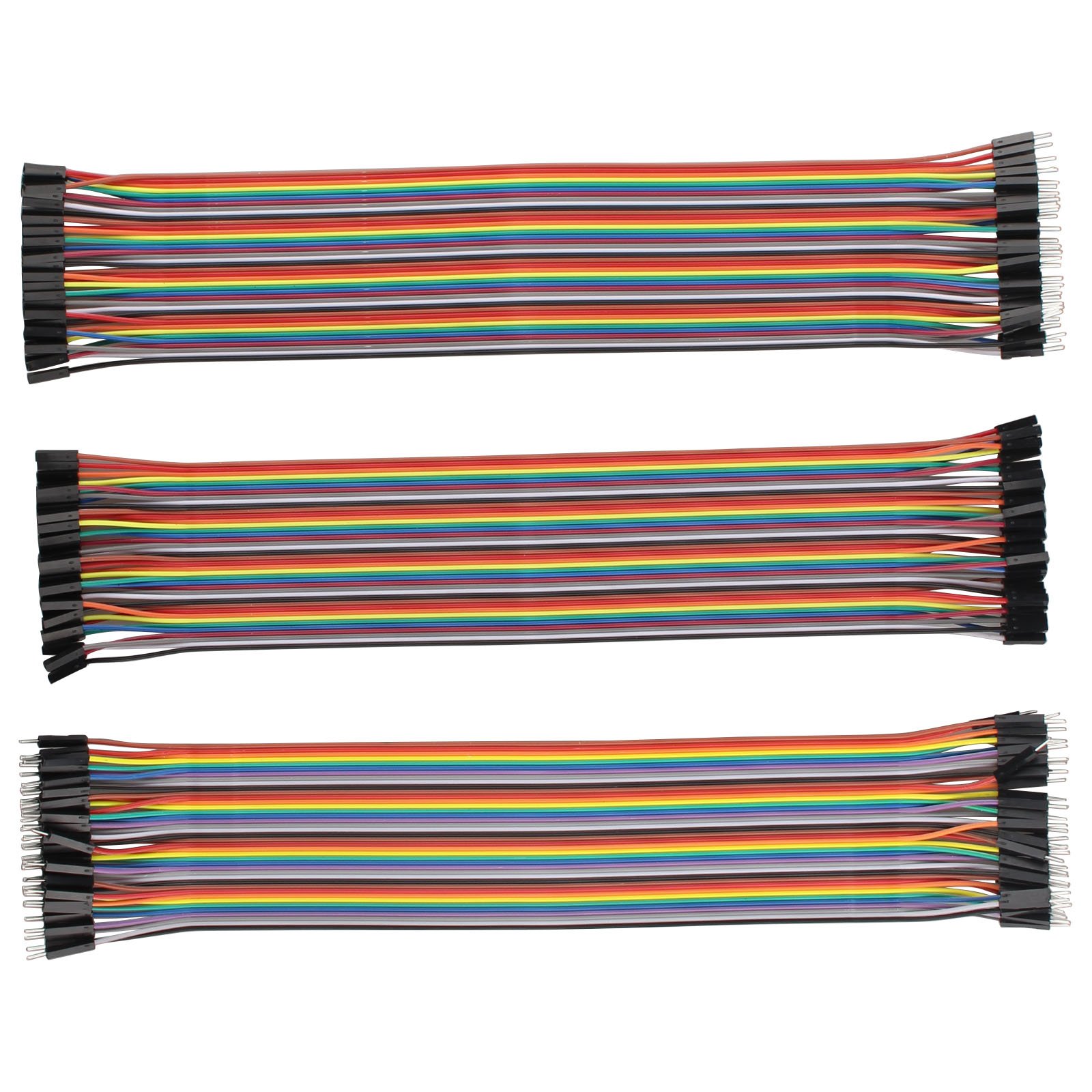 HALJIA 120pcs 30CM 12Inch Multicolored Jumper Wire 40pin Male to Female, 40pin Male to Male, 40pin Female to Female Breadboard Jumper Wires Ribbon Cables Kit