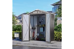 Vigo huseeo 5x3x6FT Outdoor Storage Shed, Galvanized Steel Garden Shed with Lockable Door & Window, Waterproof Metal Tool Storage for Garden, Backyard, Patio, Lawn(Peak Roof)