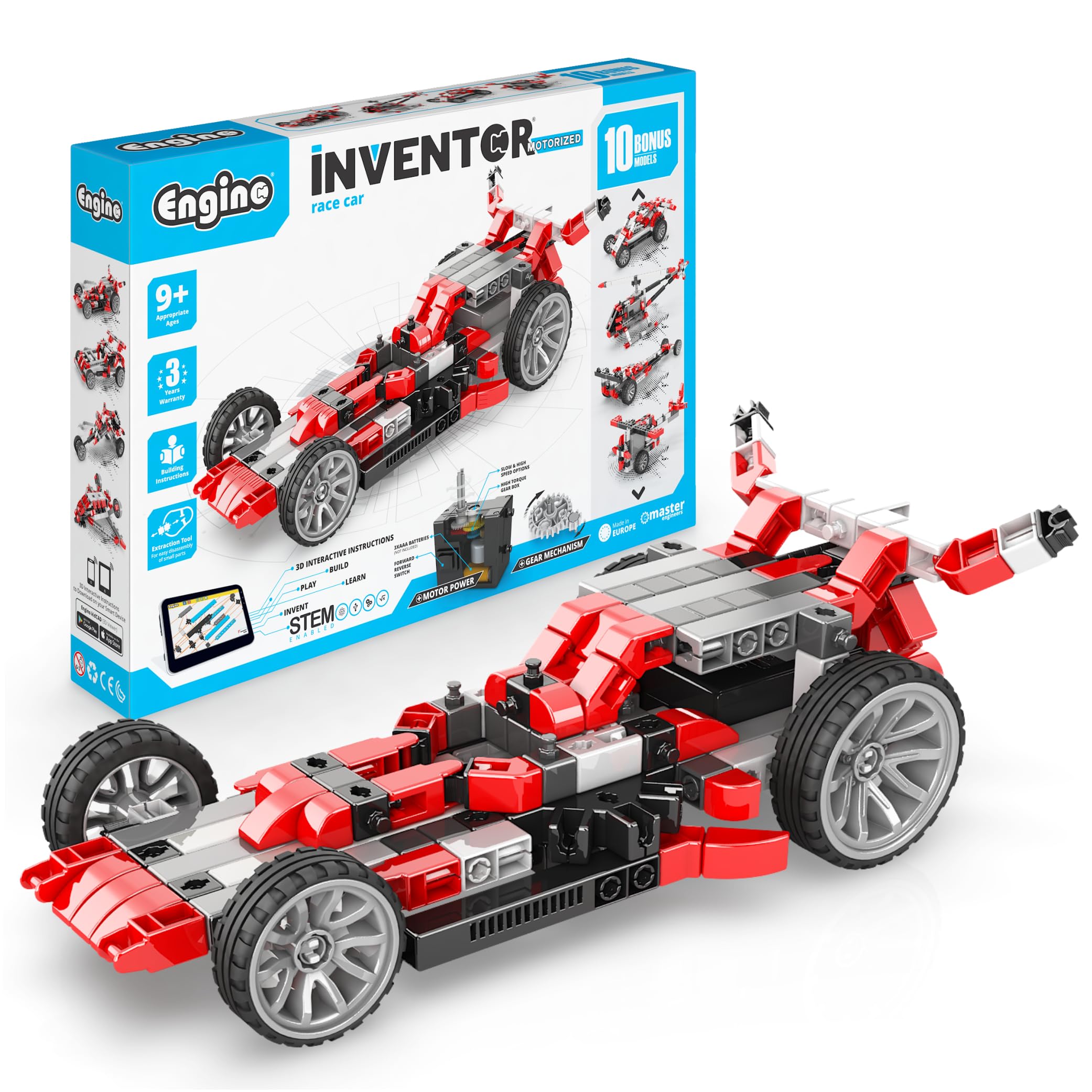 Engino- Inventor STEM Toys, Motorized Race Car for Kids 9+, STEM Kits, Building Toys, Educational Kit, Creative Engineering Kit, Gifts for Boys & Girls (10 Models to Build)